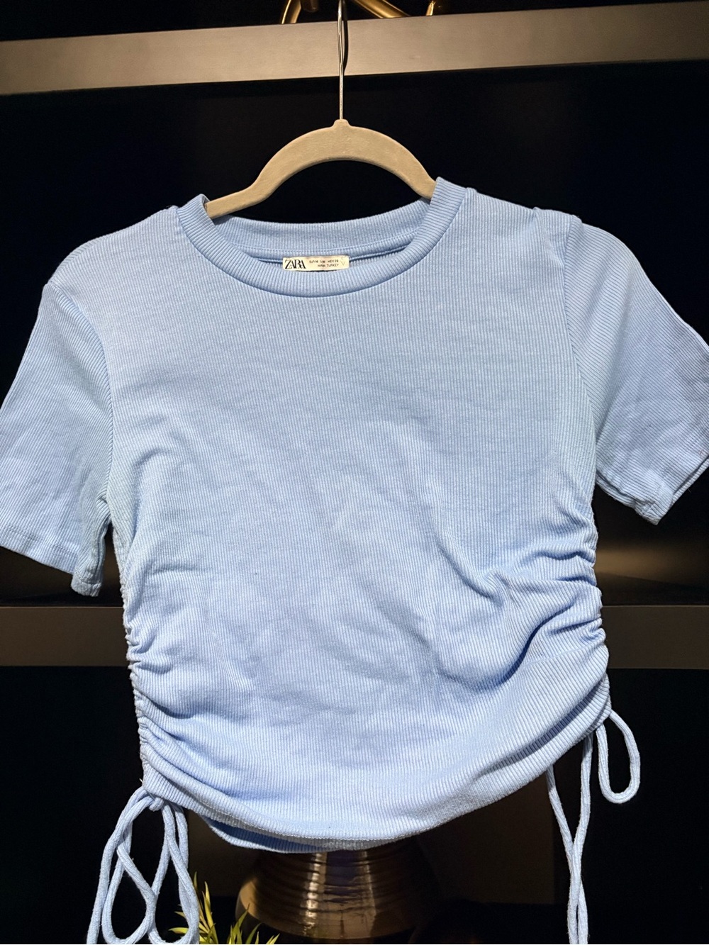 Zara Kids Sky Blue Ribbed Side-Tie Tee